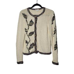 Northern Isles Floral Leaf Button Down Silk Linen Mohair Cardigan Sweater Small